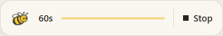 Buzzy's compact monitoring bar with a bee icon, countdown, progress line, and Stop button.